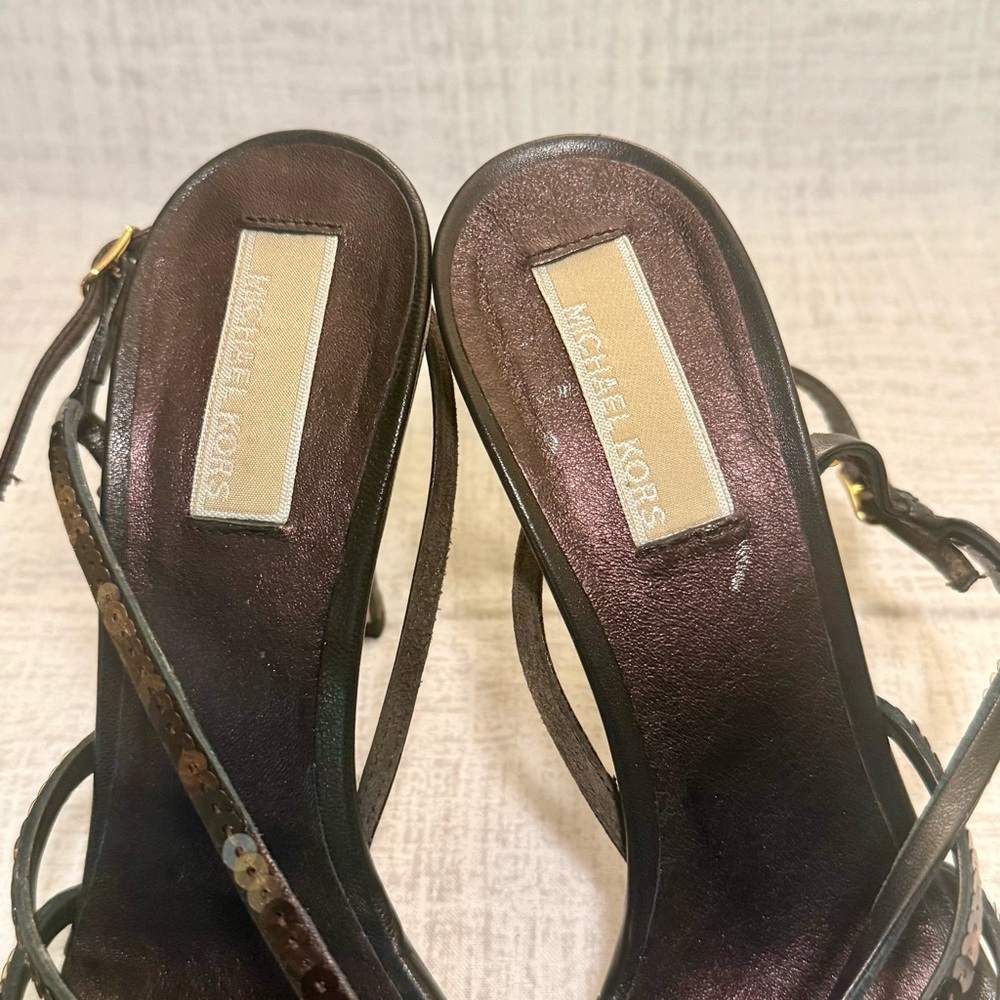 Vintage Michael Kors Ocean Strappy Heels in Bronze Metallic, Size 7 - Picture 11 of 14